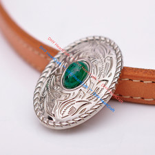 10X Bling Silver Western Saddle Tack Belt Oval Conchos Leathercraft Green Bead
