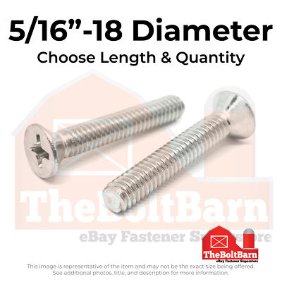5/16''-18 316 Stainless Steel Phillips Flat Head Machine Screws (Pick Length&Qty)