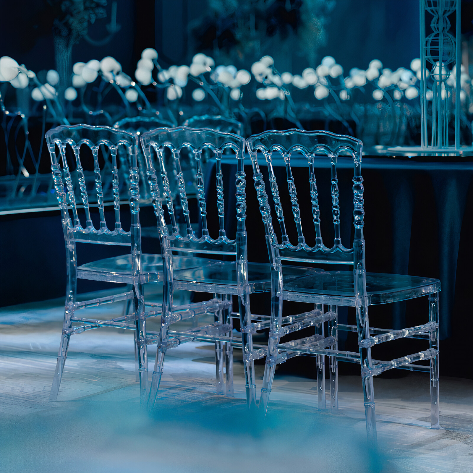 Clearance Set of 4 Ghost Acrylic Transparent Clear Stackable Dining Chairs