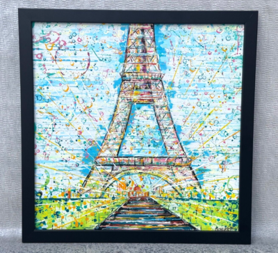 NICE BEN BONNART SIGNED ORIGINAL ABSTRACT PAINTING EIFFEL TOWER