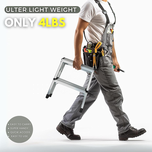 2 Step Ladder, Aluminum Folding Step Ladder, Portable Small Kitchen Step Stool, - Picture 3 of 7
