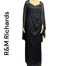 R M RICHARDS Shimmer Long Mother of The Bride Empire Waist Cape Gown Dress Black
