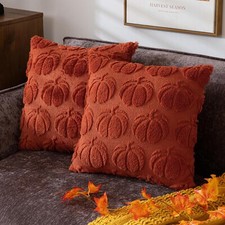 Pumpkin Fall Decorative Throw Pillow Covers 18"X18", Set of 2 Caramel Soft Faux