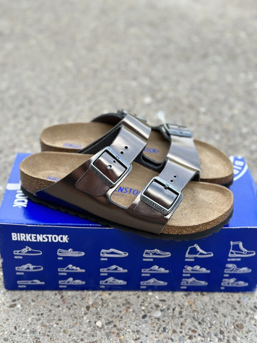 Birkenstock Arizona Soft Footbed Sandal Size 37 Narrow / 6 Metallic  Anthracite