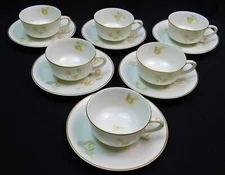 Antique O.P. Co Syracuse China Cups and Saucers Pink Floral 6 Sets 1895-1912