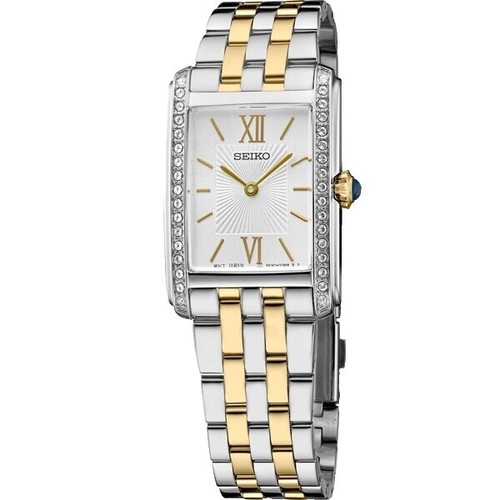 Mens Gold Tone Bling Iced CZ Elgin Rectangle Dress Analog 