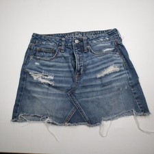 American Eagle Denim Skirt Size 0R Distressed Stretch Jean Mini Medium Wash