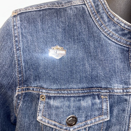 Ladies VTG T Harley-Davidson Embroidered & Rinestone Denim motorcycle Jacket XL - Picture 3 of 16
