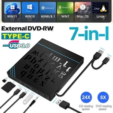 External CD DVD Drive for PC Laptop Windows 11 10 USB 3.0 Burner Reader Writer