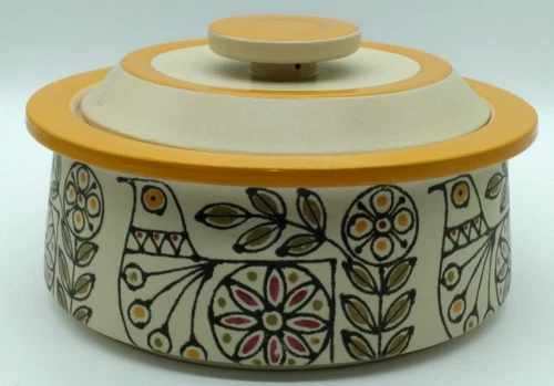 Vintage Decorative Ceramic Round Lidded Casserole Dish