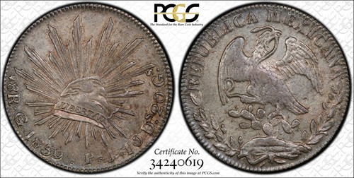 1839 GO PJ Mexico 8 Reales PCGS AU 55