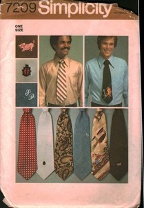 7209 Vintage Simplicity SEWING Pattern Mens 1970s Tie Necktie Career OOP CUT