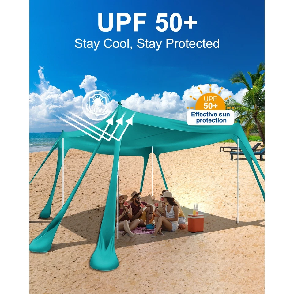 Tienda de playa portátil refugio solar con 8 bolsas de arena 10x10 pies, Upf50+ protección UV Foto 3 de 4