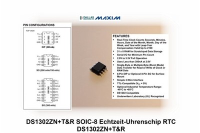 DS1302ZN Tu.R SOIC-8 Echtzeit-Uhrenchip RTC, 2er Set für Elektronikprojekte