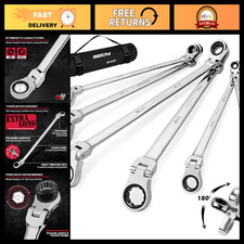 Extra Long Flex-head Ratcheting Wrench Set Anti-slip 72 Teeth Metric 8-19mm