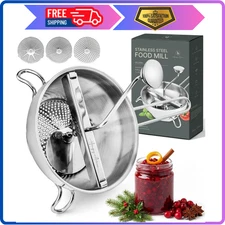 Stainless Steel Food Mill with 3 Discs, Rotary Grinder for Tomato Sauce & Puree