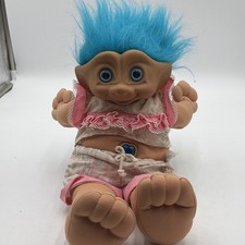 Vtg 1991 Ace Novelty Treasure Troll Plush 15" Blue Hair Blue Heart Gem Ballerina
