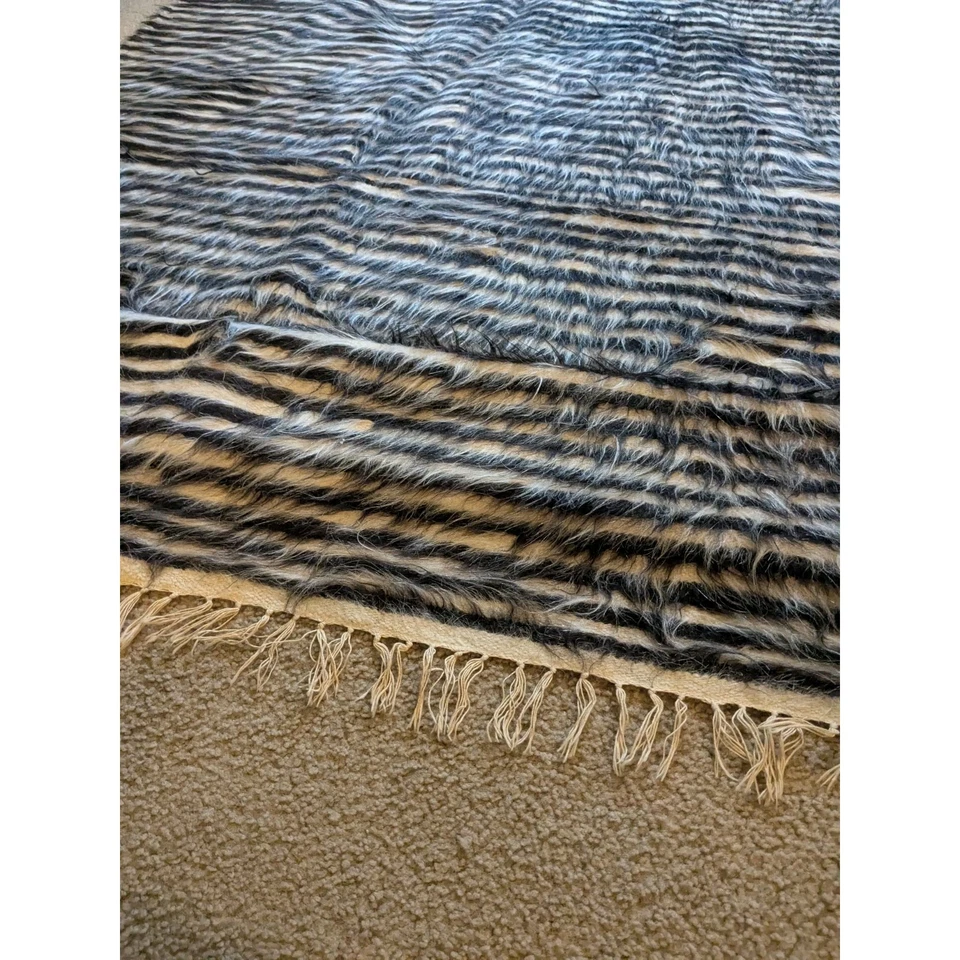 Turkish Real Fur Vintage Striped Rug, Throw Blanket .6x4 Ft  - Image 3 of 4