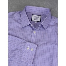Charles Tyrwhitt Mens 15.5X32 Extra Slim Fit Non-Iron Plaid Dress Shirt Purple