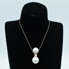 1" Double Pearl Necklace 14K Rose Gold-Plated Sterling Silver 925 18"