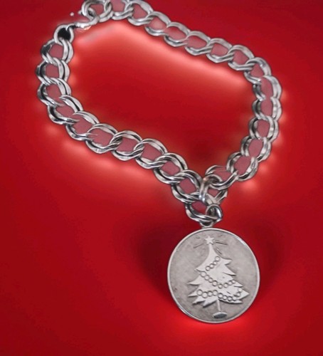 Vtg STERLING Silver Link CHARM BRACELET w/ WELLS CHRISTMAS TREE CHARM-12 Grams