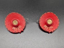 Vintage 1950's Molded Plastic Red Child's Hair Barrettes Straw Hat Set of 2