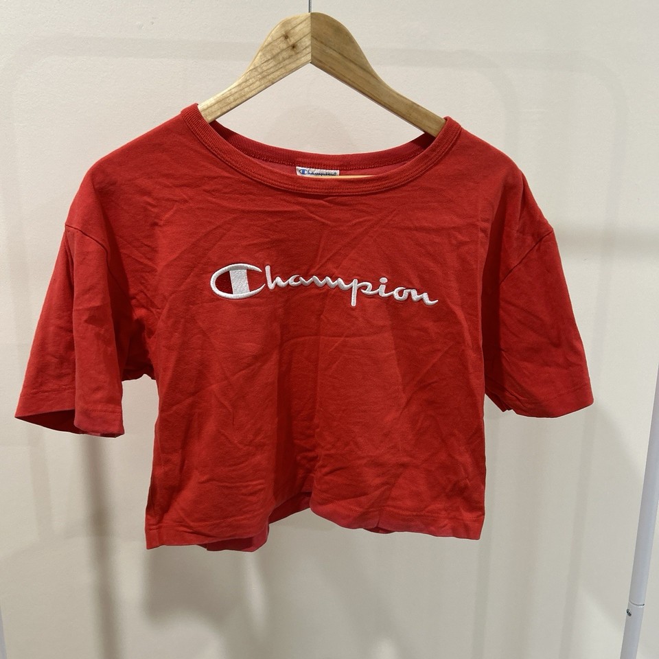 Champion Heritage Women’s Red Cropped Logo T-Shirt Size Small Activewear Top