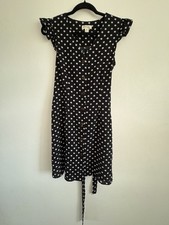 Monteau Sleeveless Polka Dot Womens Dress Black White Brown Buttons Size M 