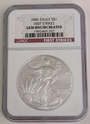 2006 SILVER EAGLE NGC GEM UNCIRCULATED FIRST STRIKES RED LABEL SKU 1992469-357