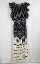 Valentino Maxi Dress Gown Black White Silk Sequin Runway StripeRuffle Chiffon 6