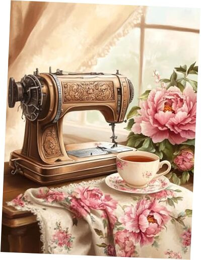 5D Diamond Art Kits for Adults, Sewing Machine Diamond Painting Art Flowers
