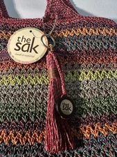 The Sak Gypsy Striped Bucket Handbag Purse Double Strap Boho Crochet NWT