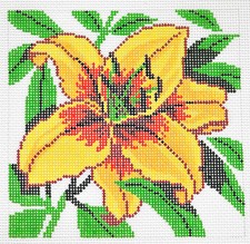 Yellow Lily Flower Series Blossom on 12 Mesh handpaint Needlepoint Canvas LEE