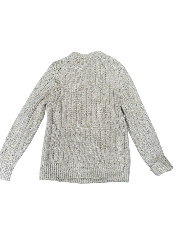 Express Mens Sweater Wool Tweed Cable Fisherman Oatmeal Beige Crew Winter Sz M - Image 3 of 4