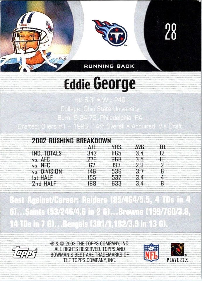 2003 Bowman's Best #28 Eddie George - Image 2 of 2