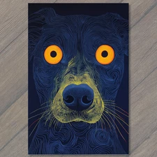 Art Print Dog Orange Eyes Yellow Nose Dark Blue Swirls Optical Line Art Bold Pop