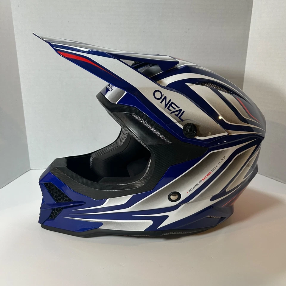 Casco de motocicleta vertical O’Neal modelo # 3 SRS V.23 azul/blanco tamaño adulto: mediano Foto 3 de 4