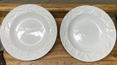 (2) Zrike Tomato & Basil Pasta Bowls Vintage White Embossed, Portugal