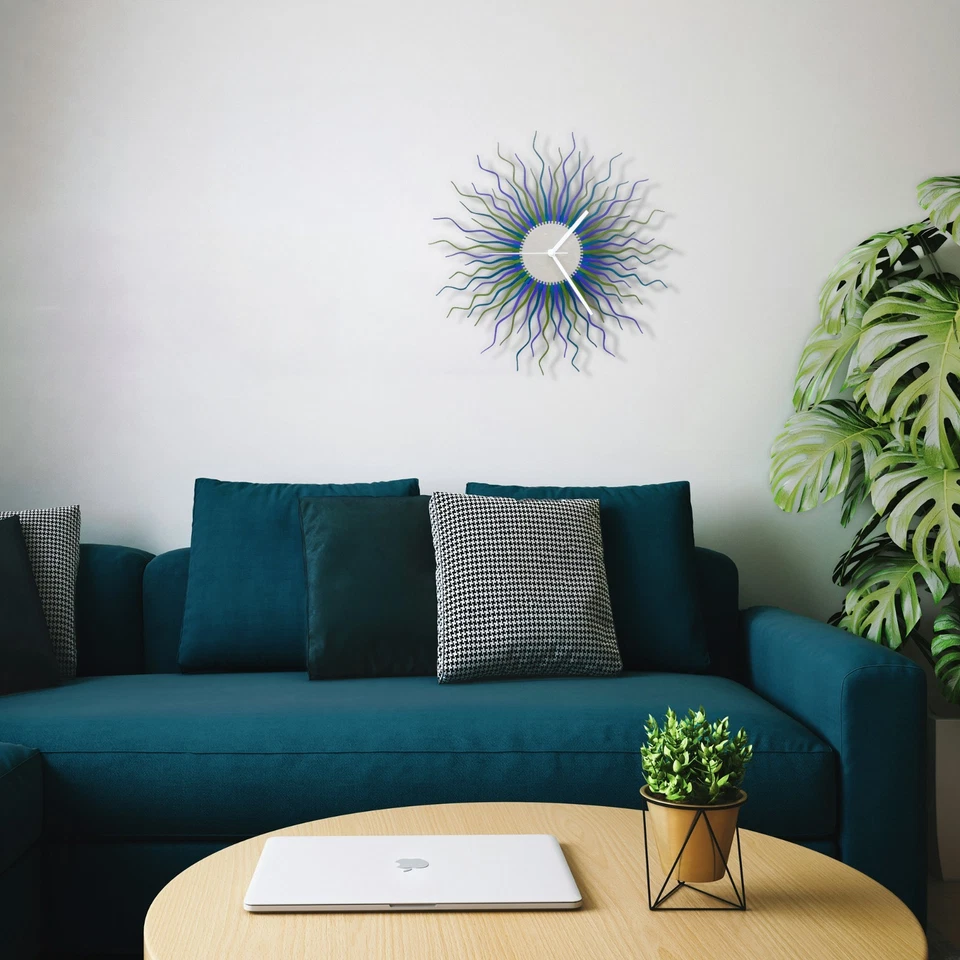 Medusa grapevine - original design sunburst wall clock in blue / green - Image 3 of 4