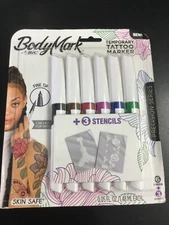 BodyMark BIC Temporary Tattoo Precision Series 6 Markers 3 Stencils 7074