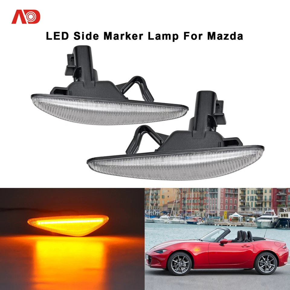 For Mazda MX-5 MX-6 RX8 LED Side Marker Light Turn Signal Lamp Clear Amber Front - Изображение 2 из 4