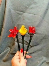 HAND CRAFTED BLOWN GLASS LONG STEMMED 12" FLOWERS CHOICE OF 3 RED TULIP