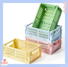 UK Folding Desk Boxes Collapsible Storage Crates Plastic Basket Stacking Kitchen