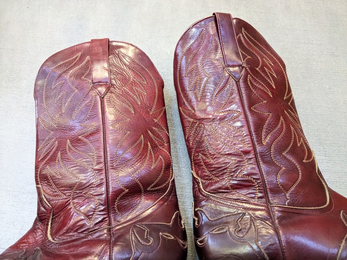 Vintage Cowboy Boots Red Leather Men's 8 Western Botas Shoes