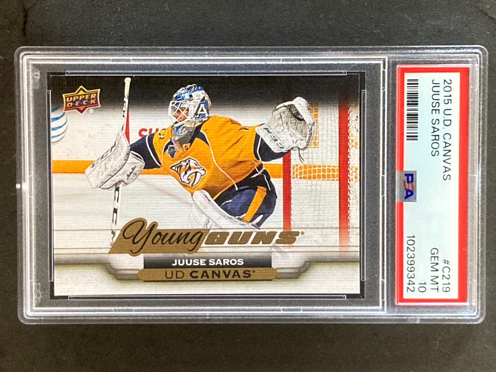 2015 Upper Deck Canvas #C219 Juuse Saros Young Guns RC PSA 10