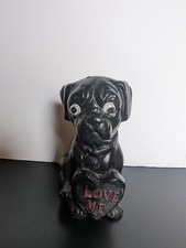 Black Pug Dog Hobbyist Piece with red lettering "Love Me" in Heart Unbranded