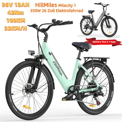 Bicicleta Eléctrica HillMiles 26" con Batería Extraíble 36V 13Ah Commuter Electric Bike