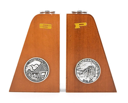 VTG MCM San Francisco Cable Car Golden Gate Medallion Wood Salt & Pepper Set