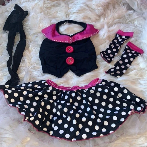 Custom made Jazz Polka Dot Black and Pink dance costume with swarovski crystals.