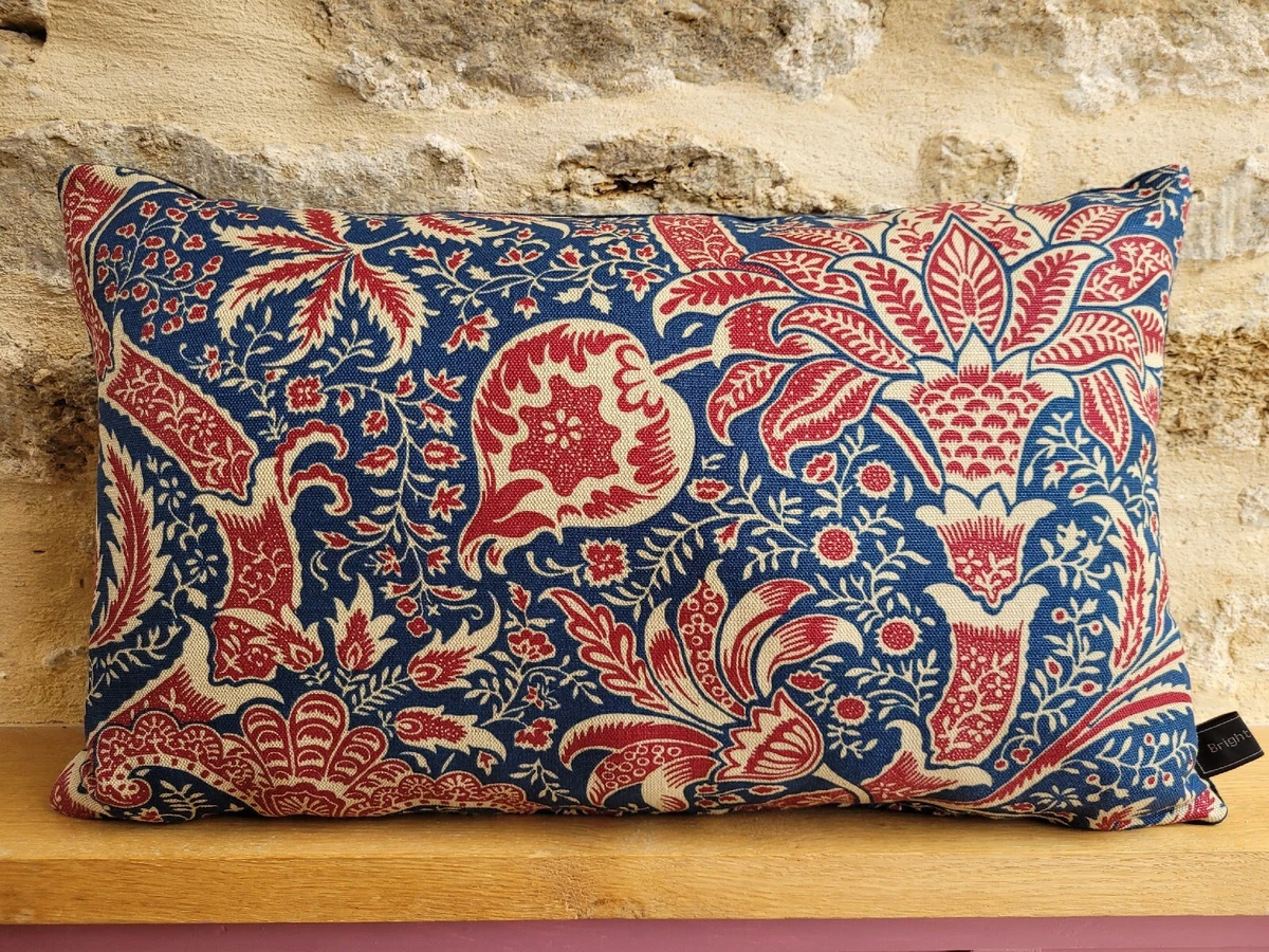 Liberty William Morris Indian Red Linen Navy Velvet Fabric Art Cushion Cover B